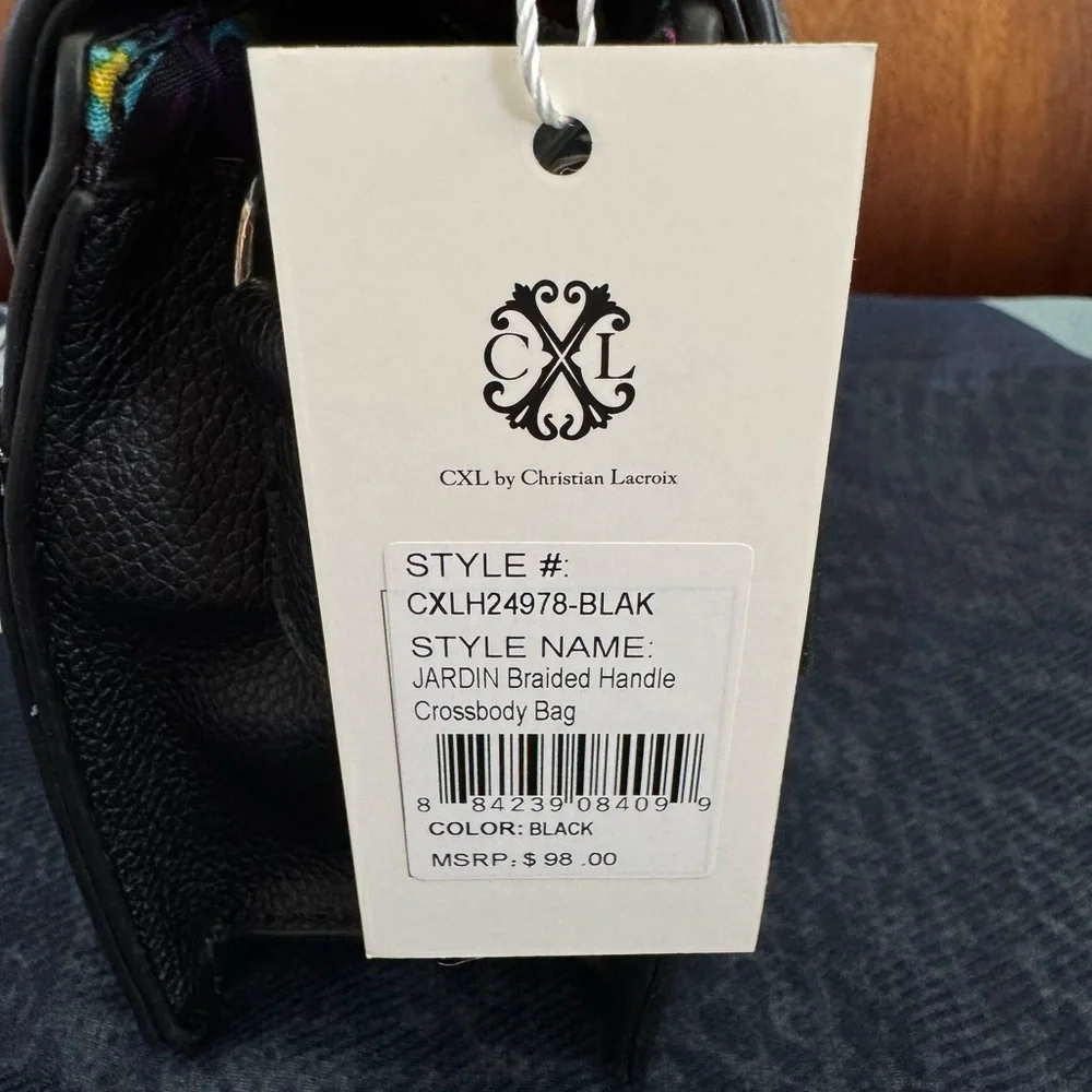 CXL by Christian Lacroix Jardin Braided Handle Crossbody Bag Black NWT